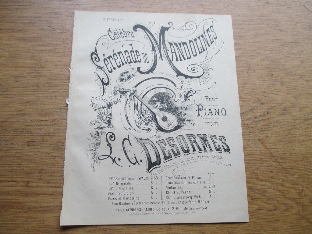 L.c.desormes - sérénade de mandolines - voor piano, Gebruikt, Klassiek, Ophalen of Verzenden, Artiest of Componist