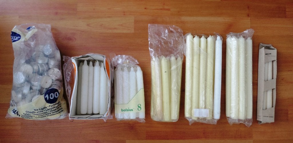 Pakket kaarsen -100+ theelichten en dinerkaarsen, Wit, IKEA, Ophalen of Verzenden, Zo goed als nieuw