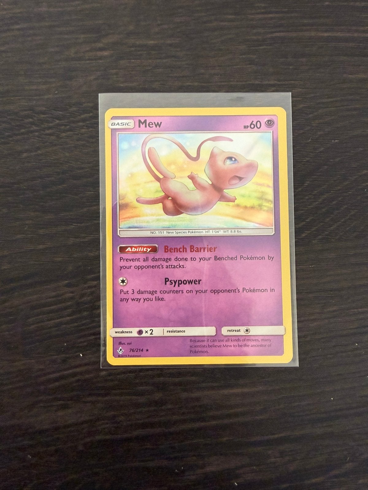 Pokémon Mew 76/214 Holo Unbroken Bonds Sun&Moon, Ophalen of Verzenden, Zo goed als nieuw, Losse kaart