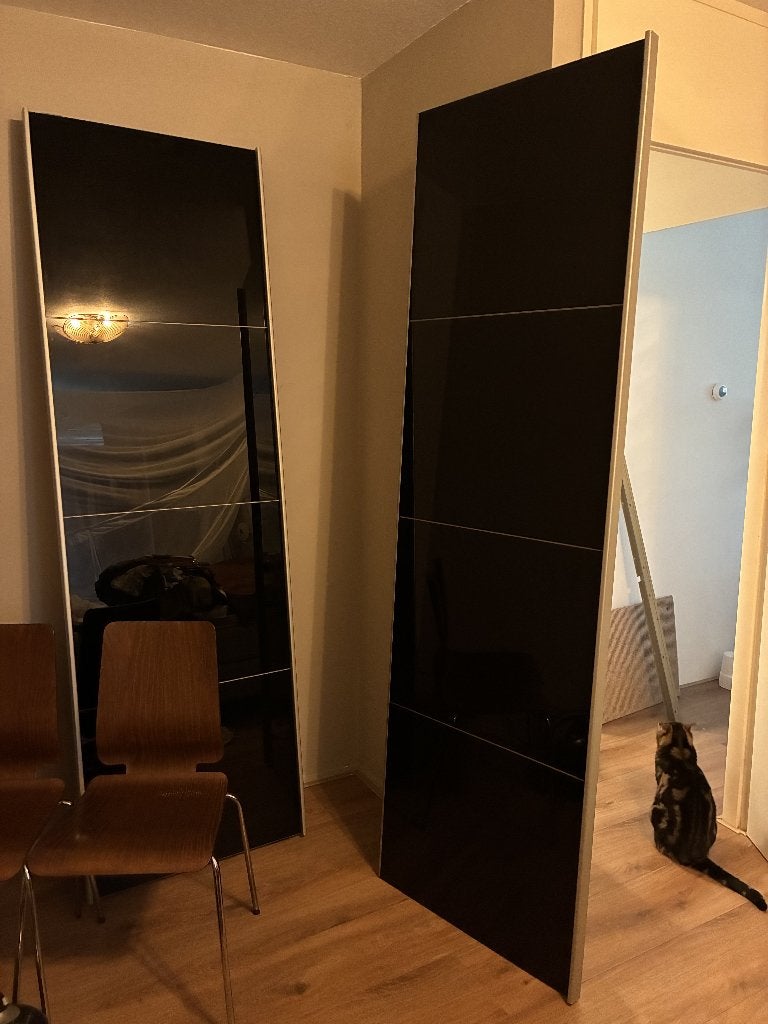 Schuifdeuren zwart glas Quadra (voor kledingkast 135 cm), Ophalen, 100 tot 150 cm, 200 cm of meer, Zwart glas