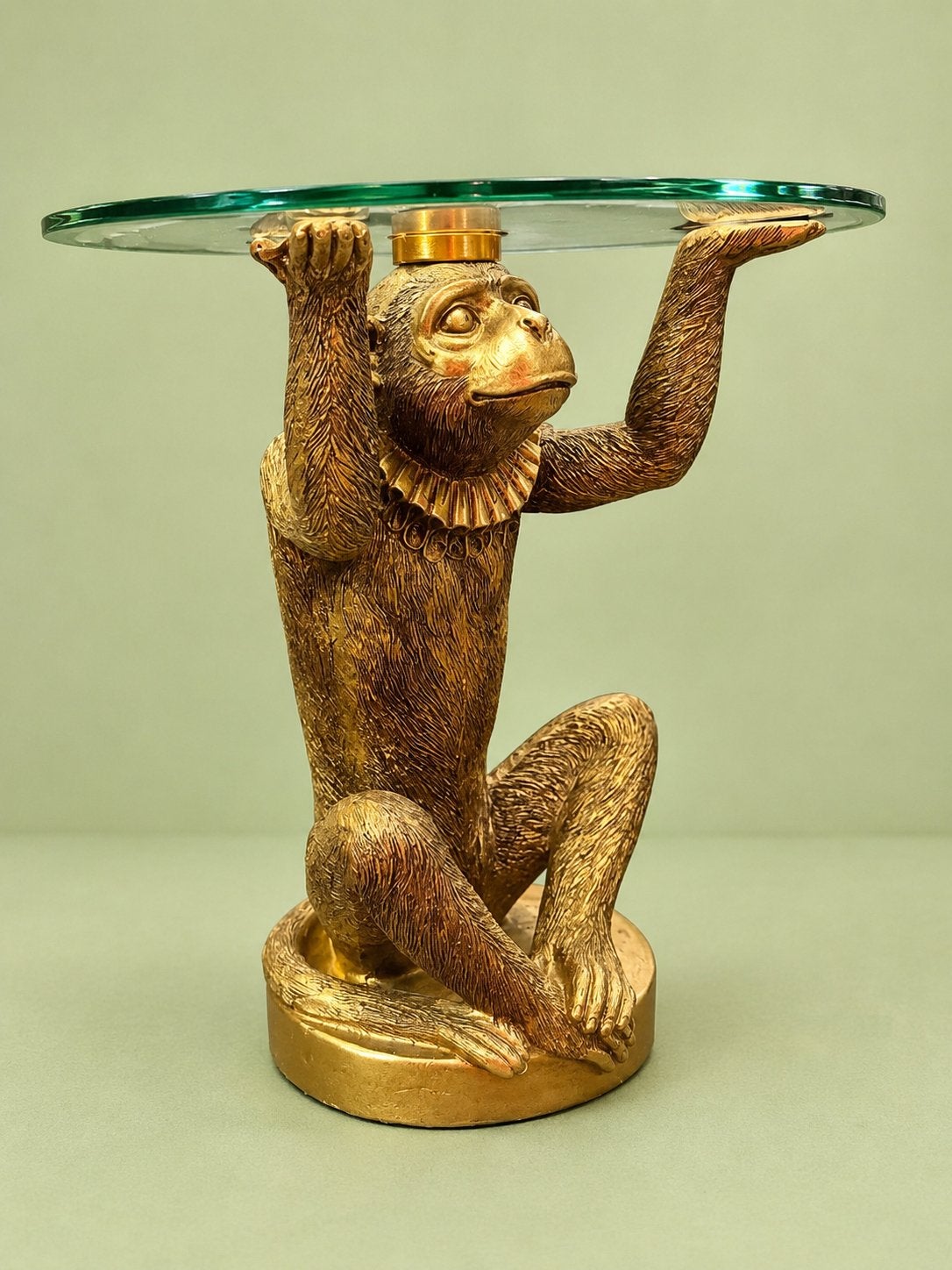 Dutch Style Bijzettafel Aap met Glazen Blad - 26,5 cm Hoog, Minder dan 45 cm, Minder dan 55 cm, Rond, Nieuw