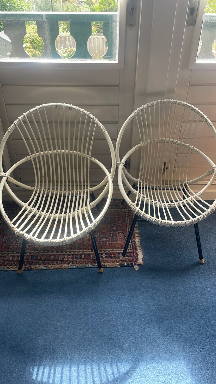 Set van 2 vintage rotan kuipstoelen - Rohé Noordwolde, Ophalen, Gebruikt, Twee, Wit