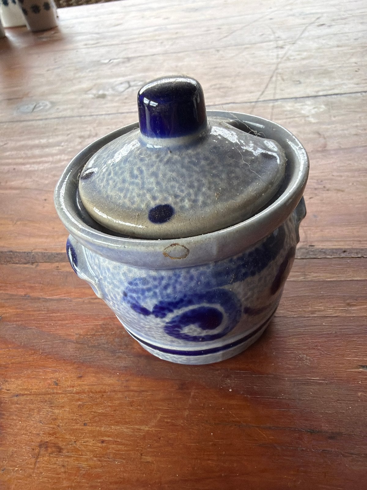 Vintage Keramieken Potje met Deksel - Blauw/Grijs, Ophalen of Verzenden