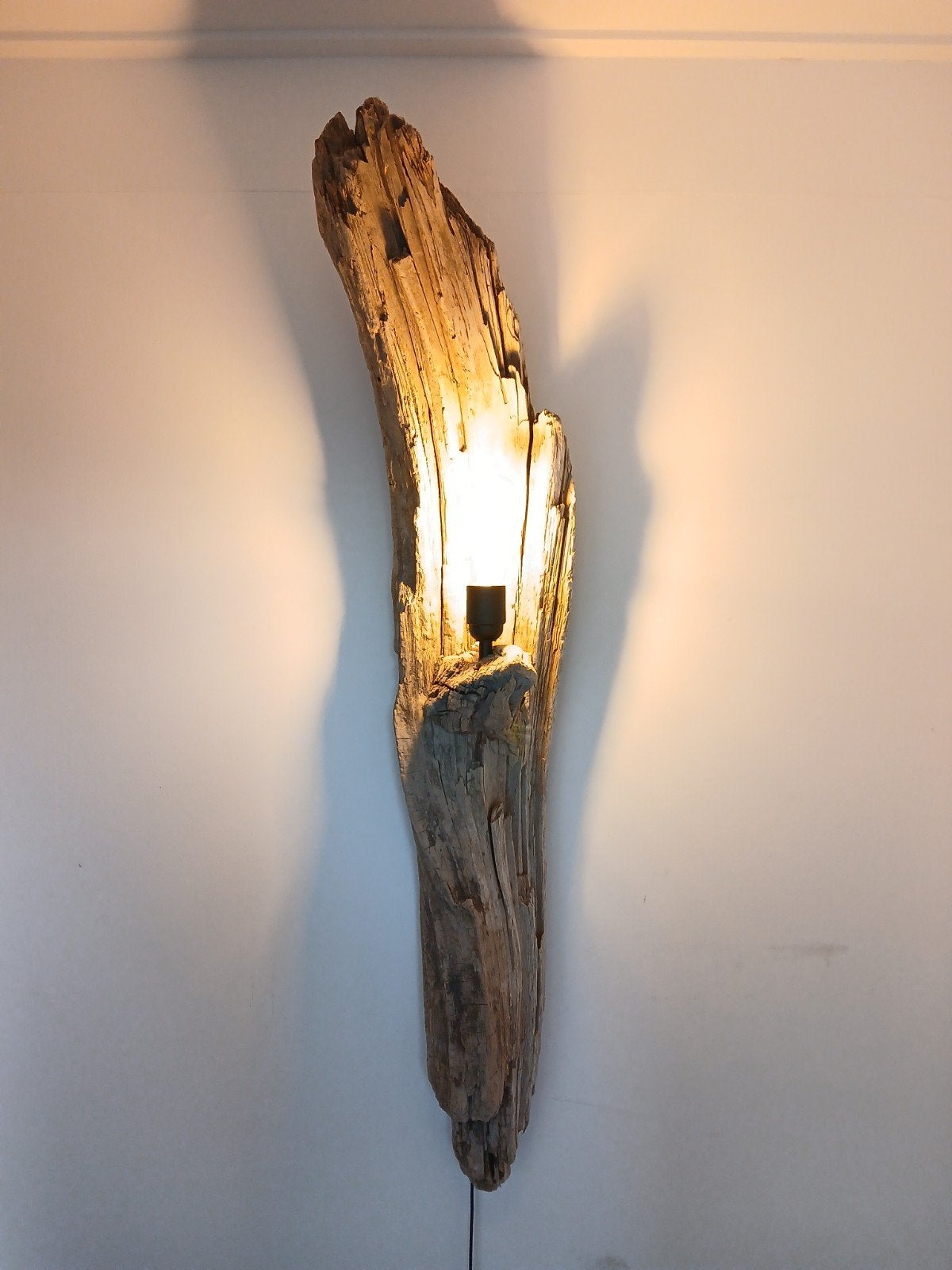 Landelijke wandlamp van drijfhout, Nieuw, Wandlamp, Hout, E27 (groot)