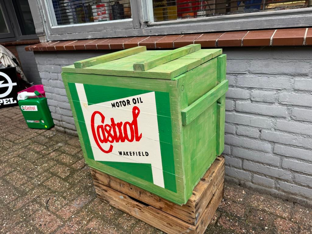 Vintage Castrol Motor Oil Houten Kist - Decoratief, Antiek en Kunst, Curiosa en Brocante, Ophalen