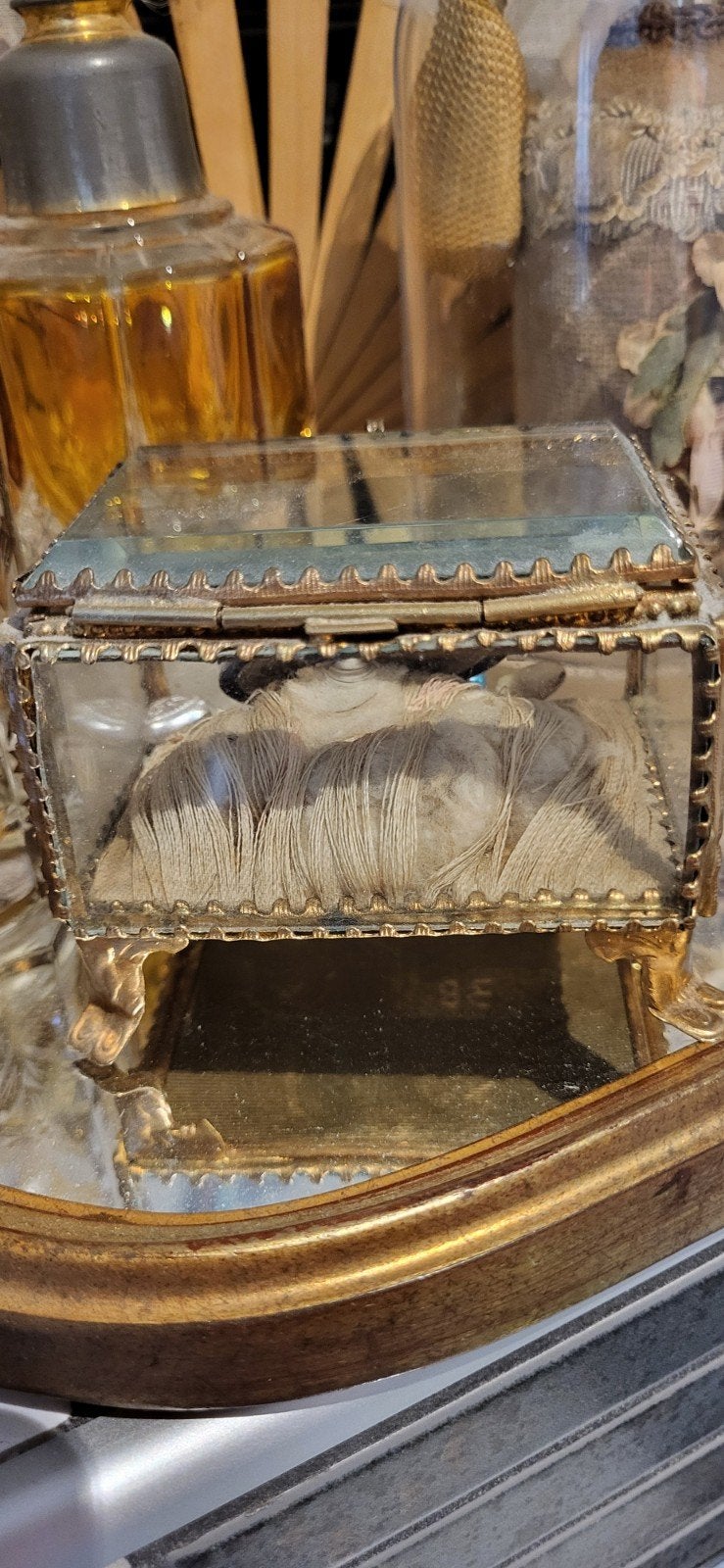 Antiek Frans  Bruidskistje van glas, Antiek en Kunst, Antiek | Glas en Kristal, Ophalen of Verzenden
