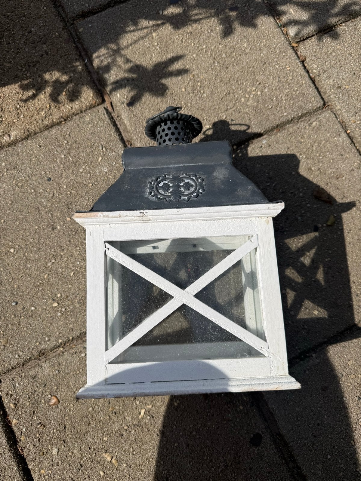 Decoratieve lantaarn wit met zwart dakje, Hout, Gebruikt, Ophalen of Verzenden, Klassiek