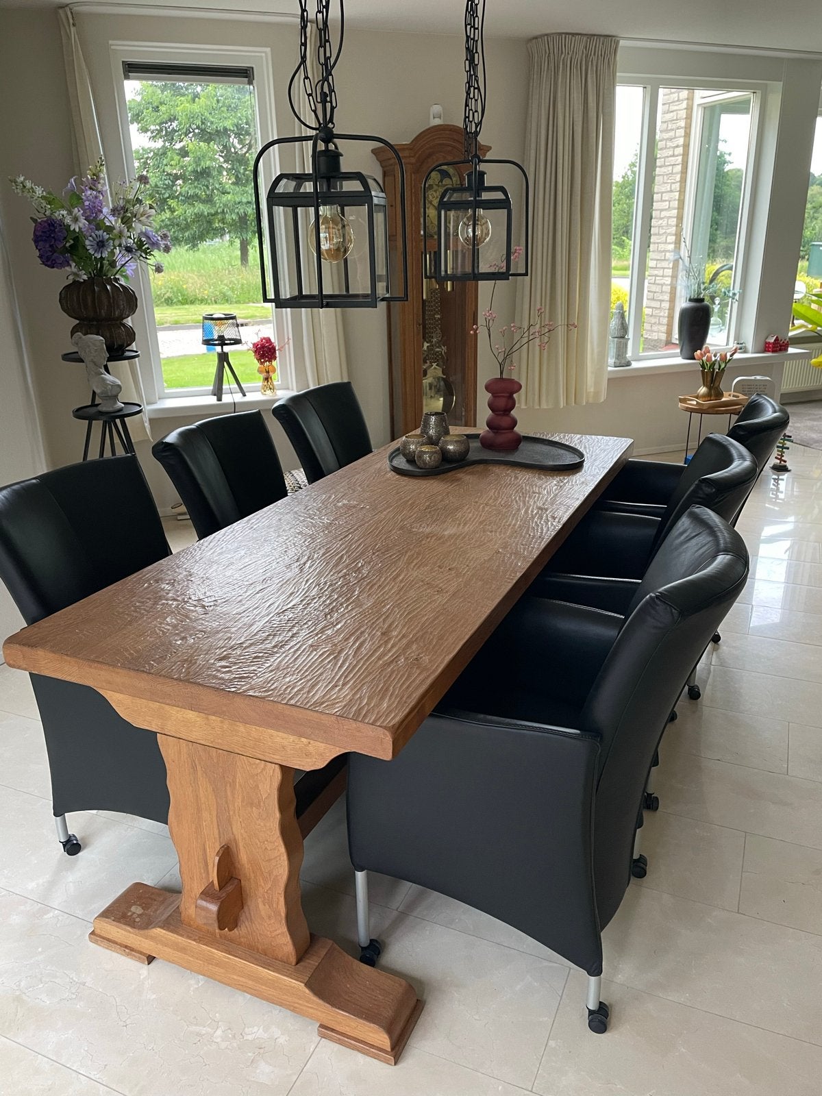 Massieve Eiken Eettafel - Gedusseld en in de was, Ophalen, Gebruikt, Eikenhout, Vijf personen of meer