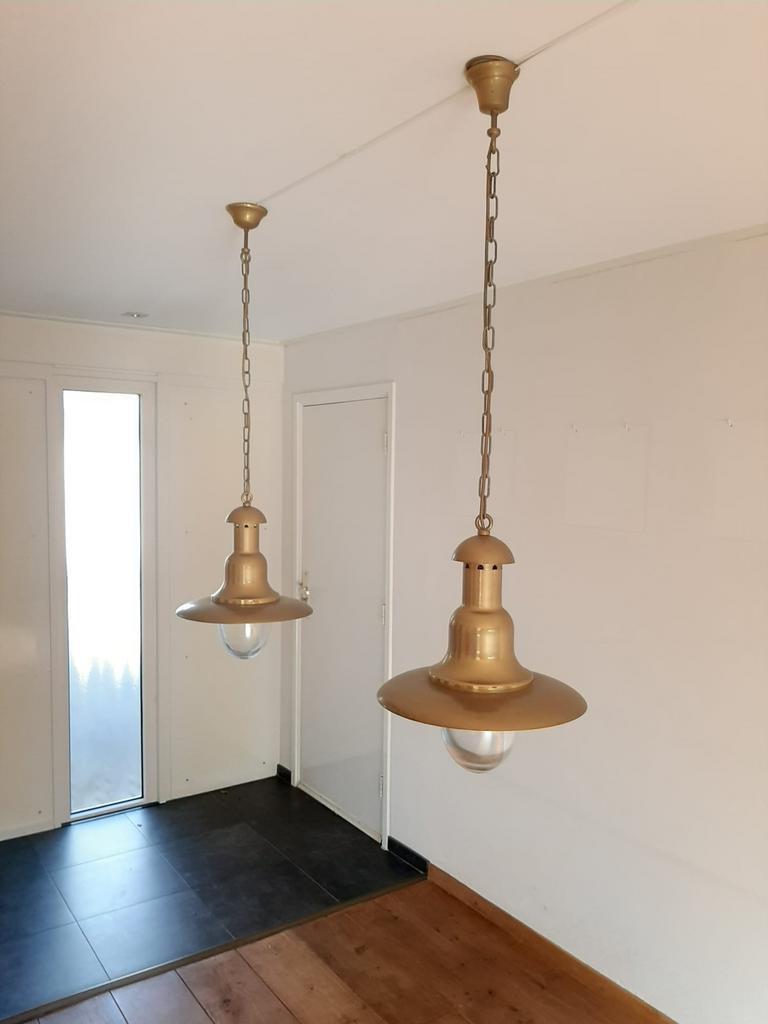 2 stuks massief messing Fisherman hanglampen, Ophalen, Gebruikt, Metaal, 50 tot 75 cm