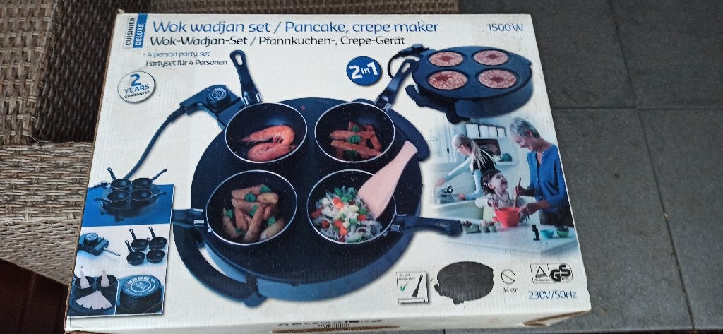 wok wadjanset/ pancake, crepe maker, gourmetstel, Ophalen, Gebruikt, 4 t/m 7 personen