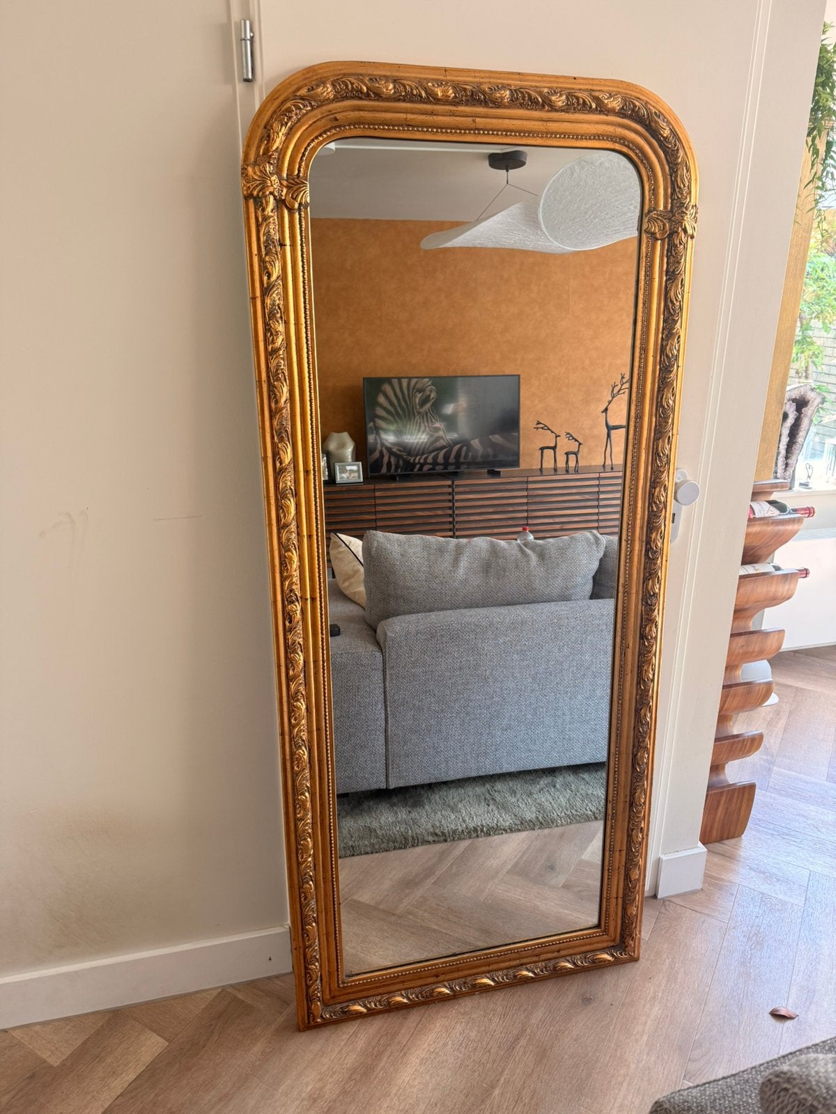 Prachtige gouden vintage spiegel, Antiek en Kunst, Antiek | Spiegels, Ophalen, 50 tot 100 cm, 150 tot 200 cm