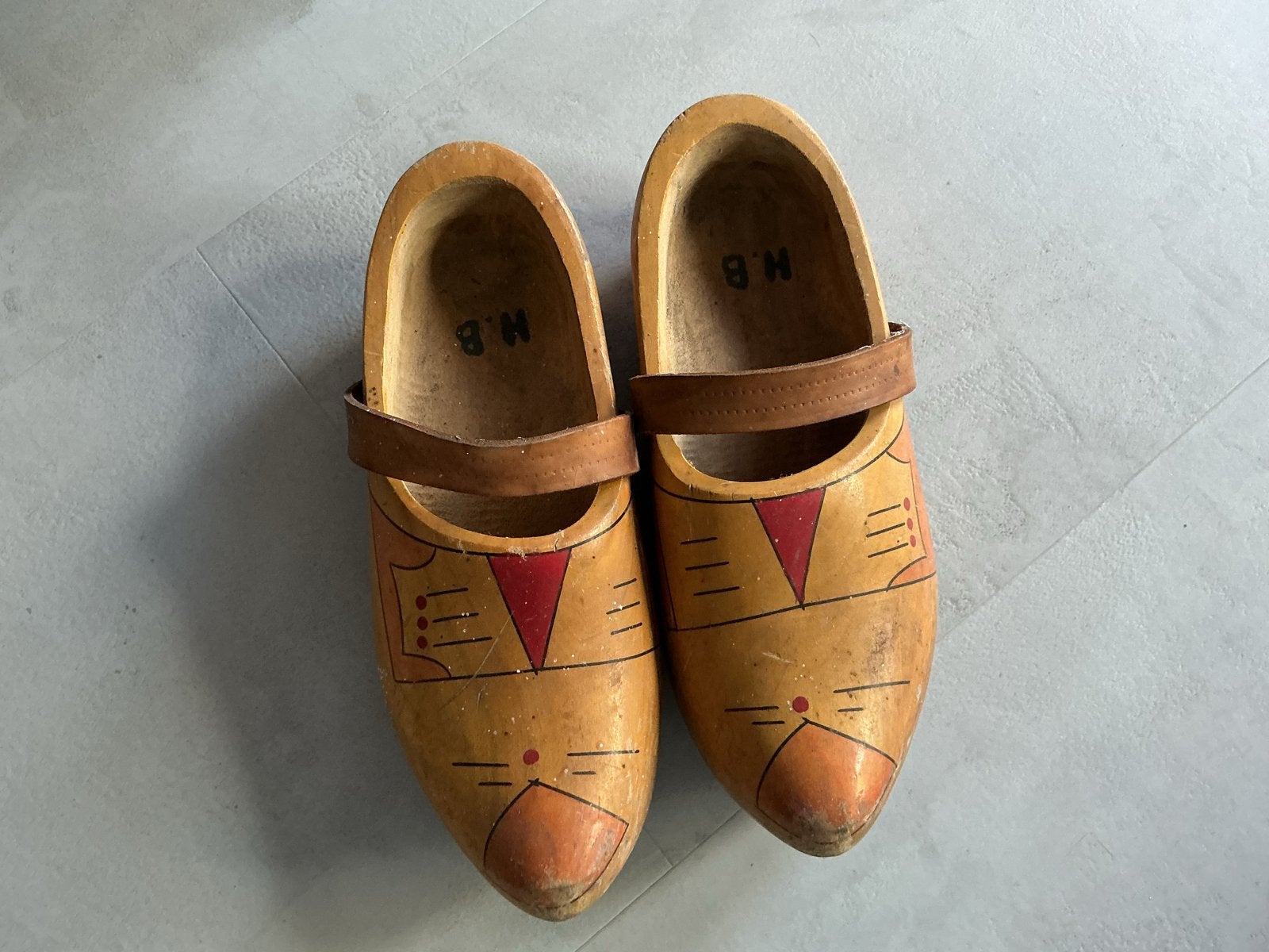 Vintage Houten Klompen met Leren Band - Maat H.B., Ophalen of Verzenden