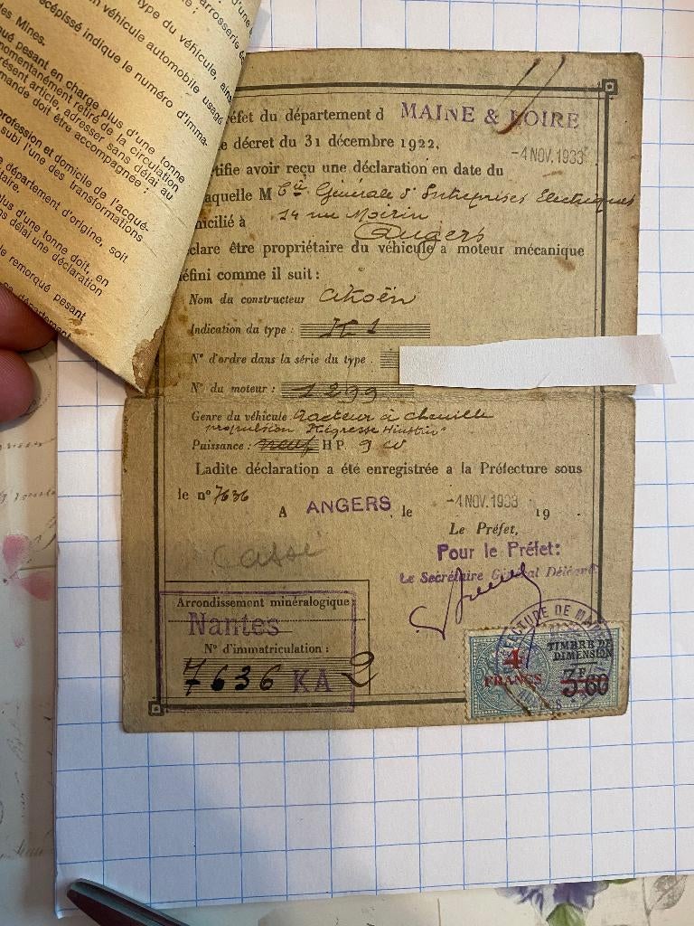 Carte grissen van vooroorlogse citroen k1 oldtimer, Ophalen of Verzenden