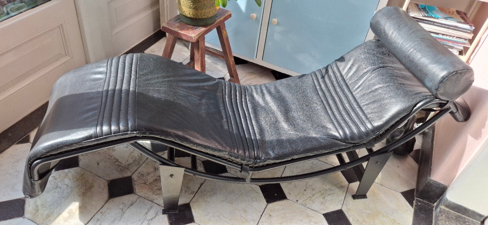 LC4 Stijl Ligstoel Zwart Leer - Le Corbusier Design, Ophalen, Gebruikt, Zwart, Leer