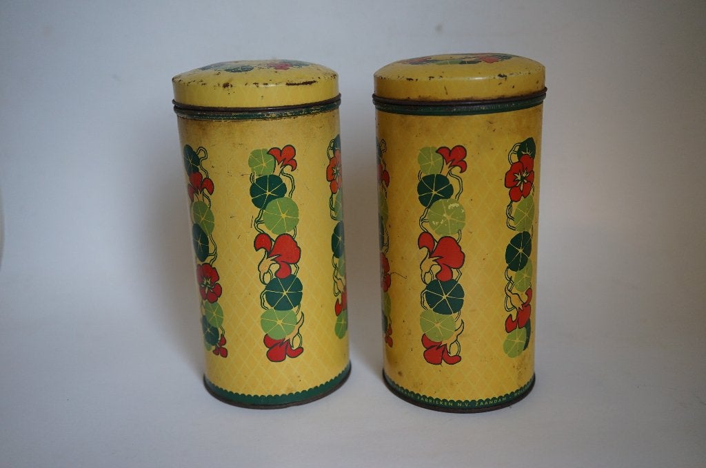 Vintage 2x beschuitbus Verkade Oost-Indische kers, Verzamelen, Blikken, Ophalen of Verzenden, Gebruikt, Beschuit, Verkade