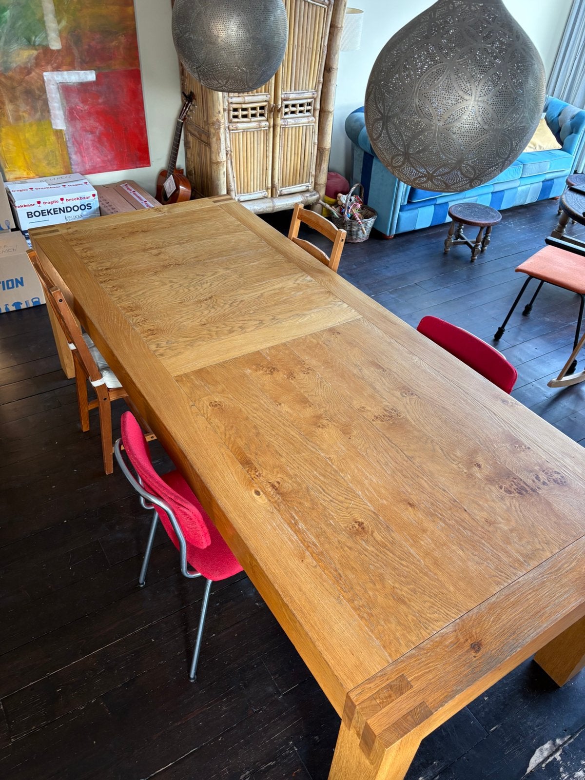 VNU - Linteloo eettafel 246x99, Ophalen, Gebruikt, 200 cm of meer, 50 tot 100 cm