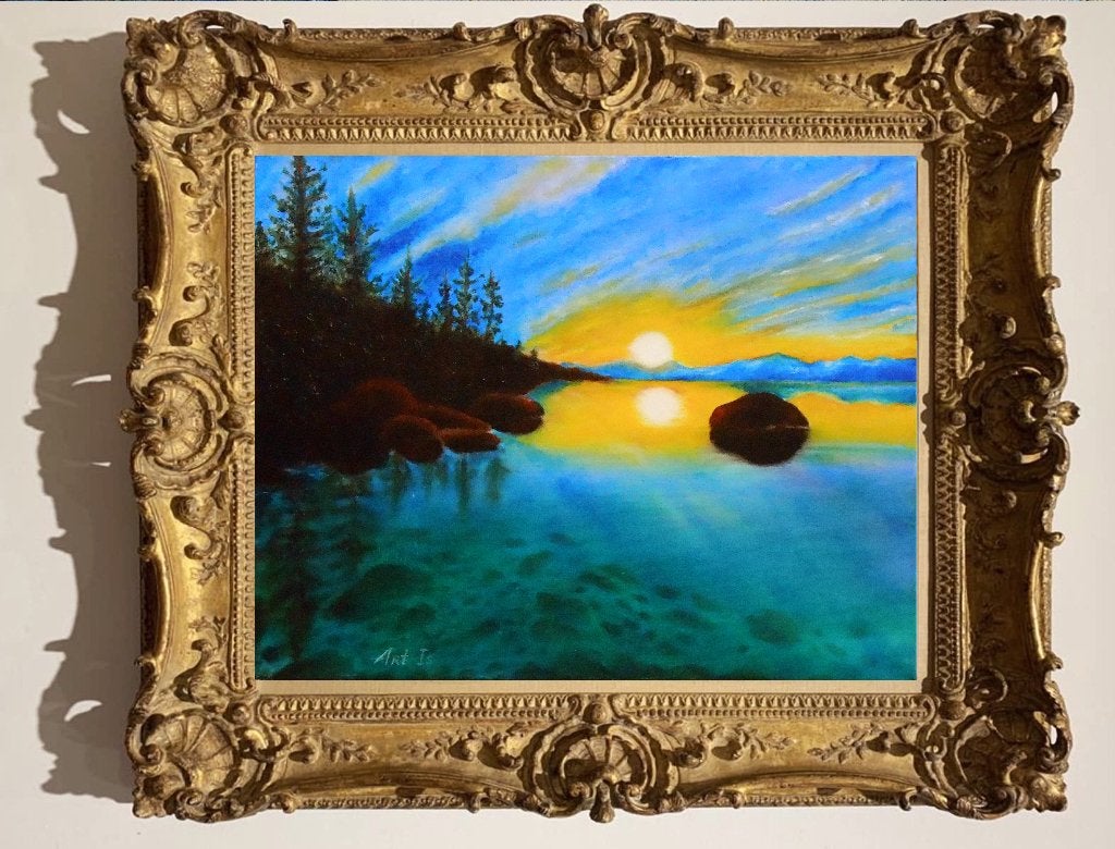 "Zonsondergang" Schilderij, Landschap, Verzenden, Olieverf, Handgeschilderd