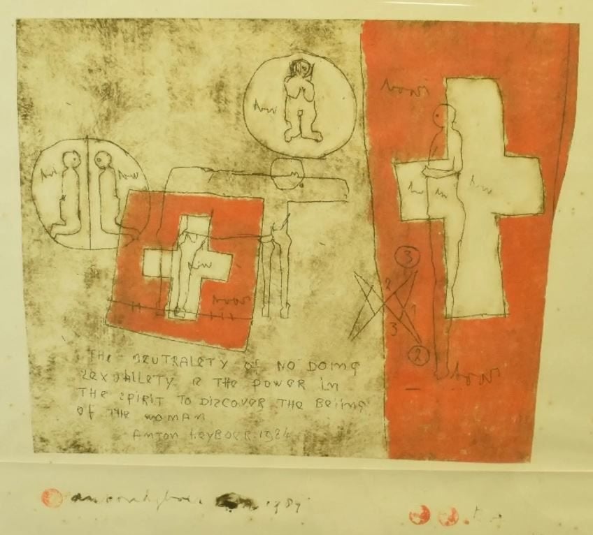 Anton Heyboer(1924)Kleur Ets Wasco"The neutralety of"Ges Ged, 108 cm, Mythologie, Ophalen of Verzenden, 78 cm