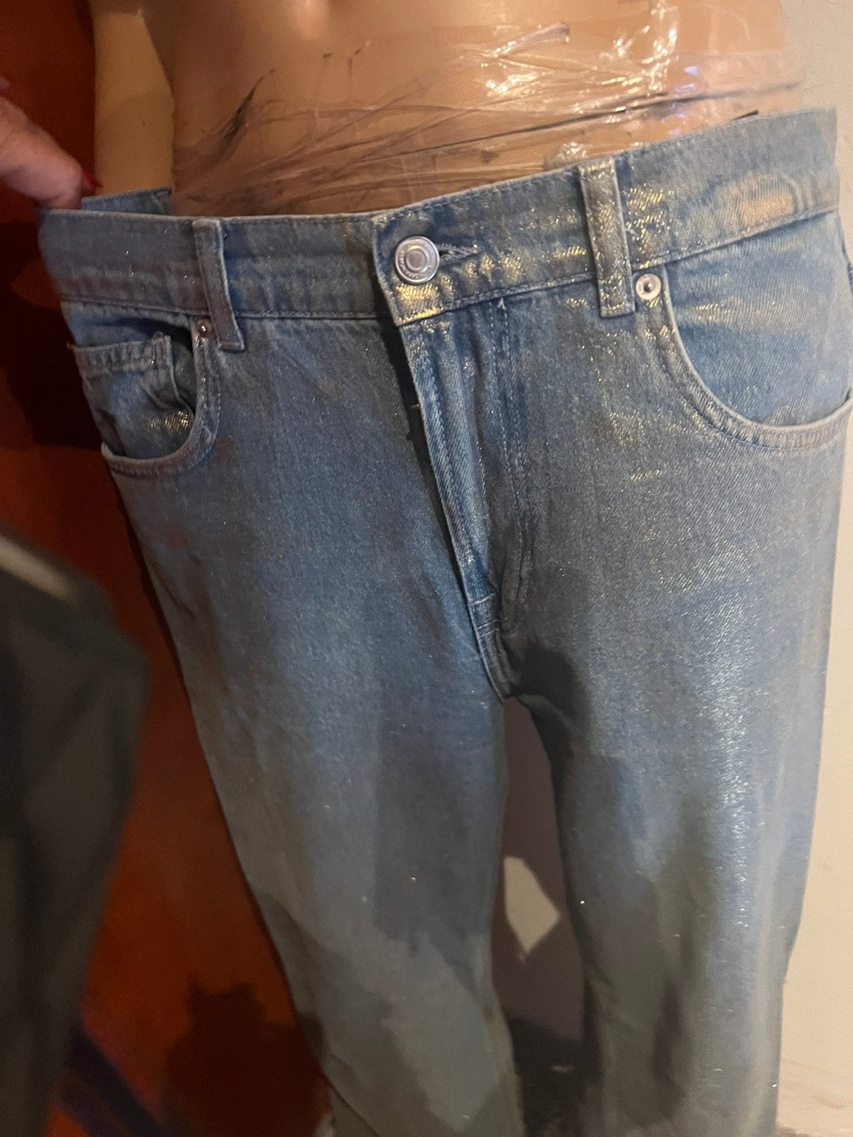 ZARA spijkerbroek met goud maat L zgan, Kleding | Dames, Spijkerbroeken en Jeans, Blauw, G, T, Ophalen of Verzenden