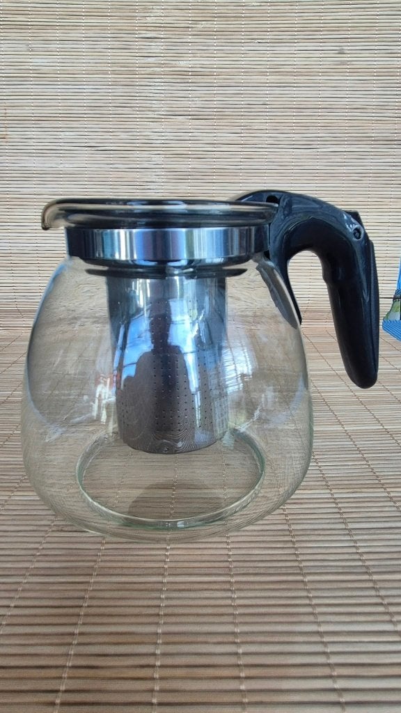 Glazen theepot met RVS theezeef 1 liter, Theepot/fluitketel, Glas, Nieuw, Ophalen of Verzenden