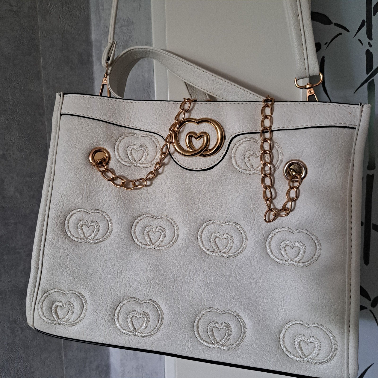 Witte handtas met hartjes., Ophalen of Verzenden, Zo goed als nieuw, Wit, Handtas