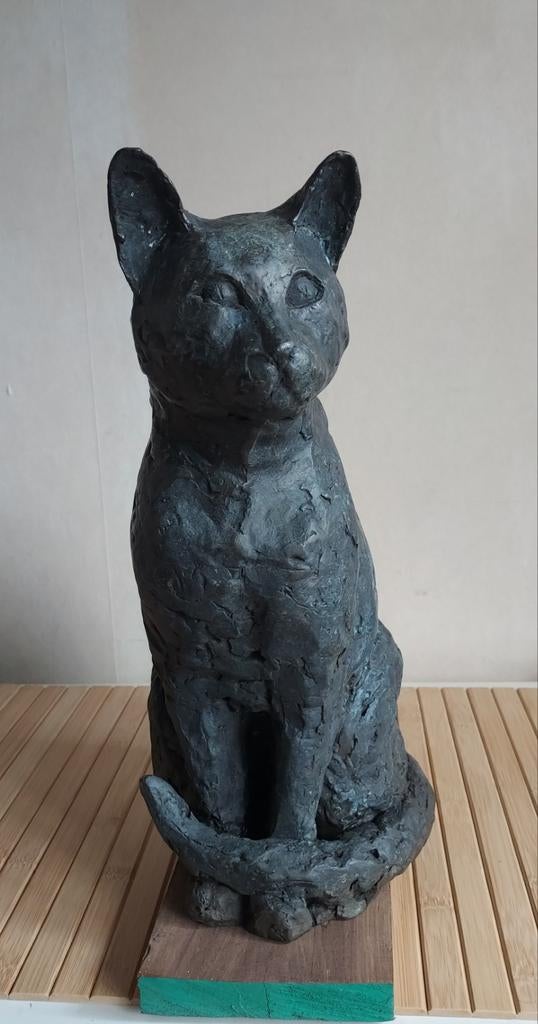 Bronzen zittende kat 40 cm., Ophalen of Verzenden