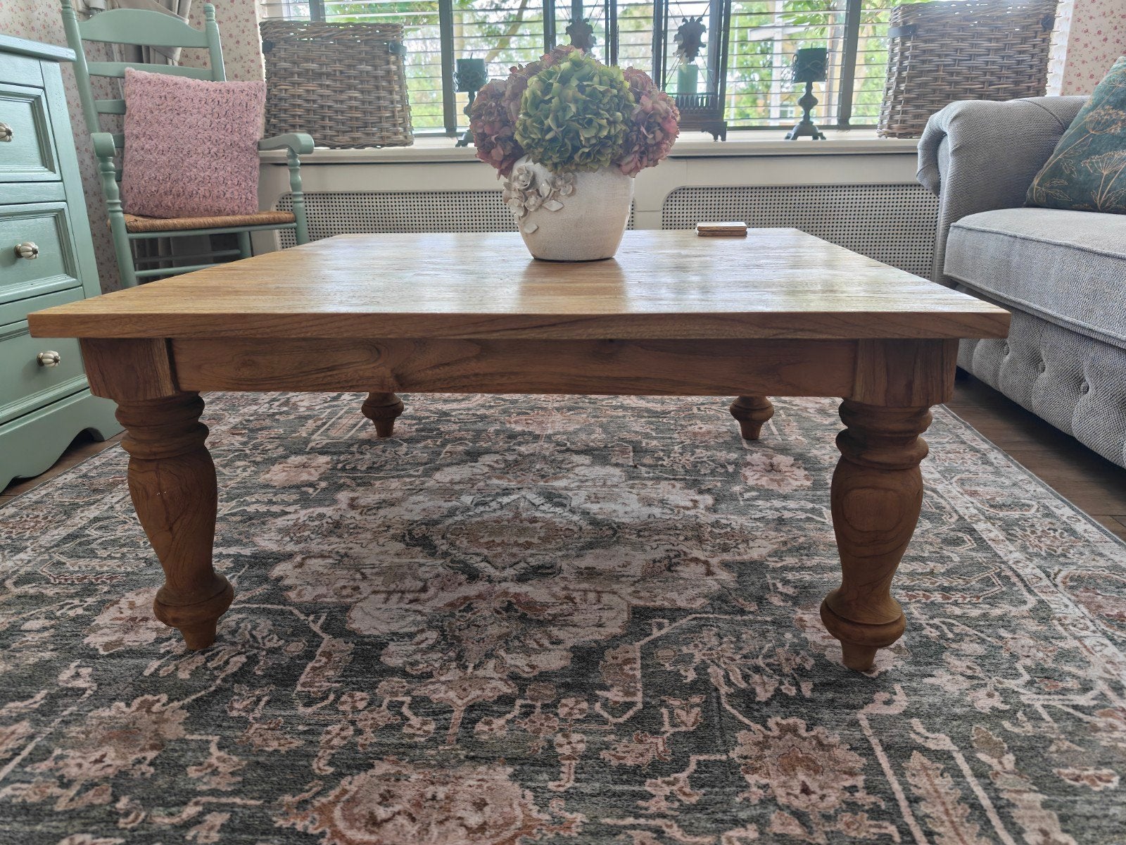 Z.g.a.n. vierkanten teakhouten salontafel, Huis en Inrichting, Ophalen, 50 tot 100 cm, 50 tot 100 cm, Landelijk