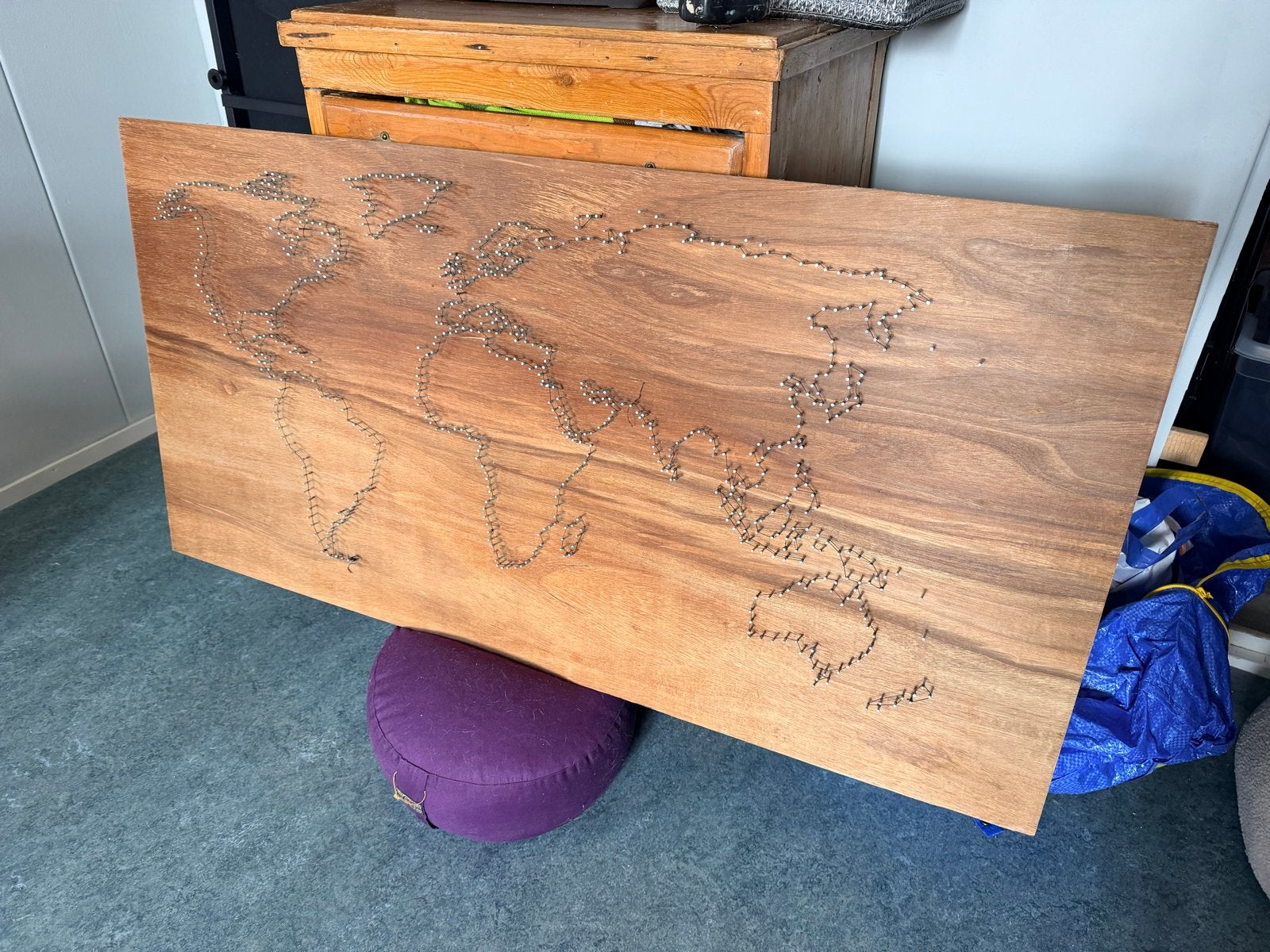Handgemaakte Wereldkaart  (122x60x2), Ophalen, Hout, Gebruikt, Boho