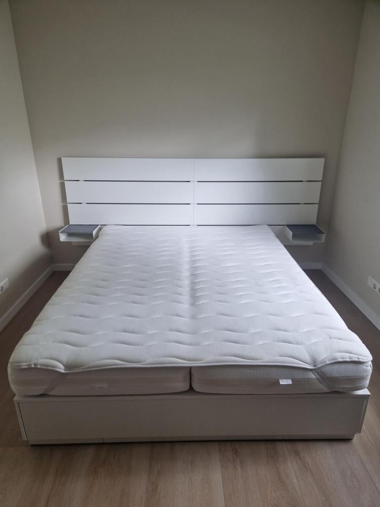 NIEUW IKEA NORDLI BED + HOOFDFRAME + MATRASSEN + TOPPER, Huis en Inrichting, Slaapkamer | Bedden, Wit, Tweepersoons, Ophalen of Verzenden