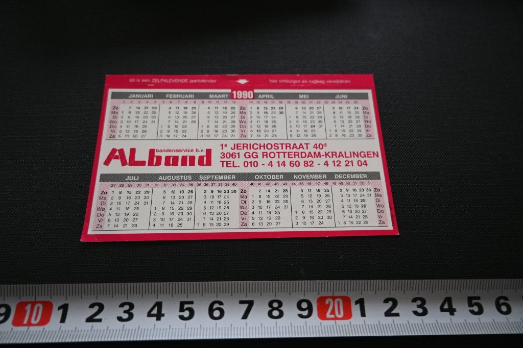 sticker Kalender 1990 Rotterdam Kralingen ALBAND bandenservi, Verzamelen, Ophalen of Verzenden, Zo goed als nieuw