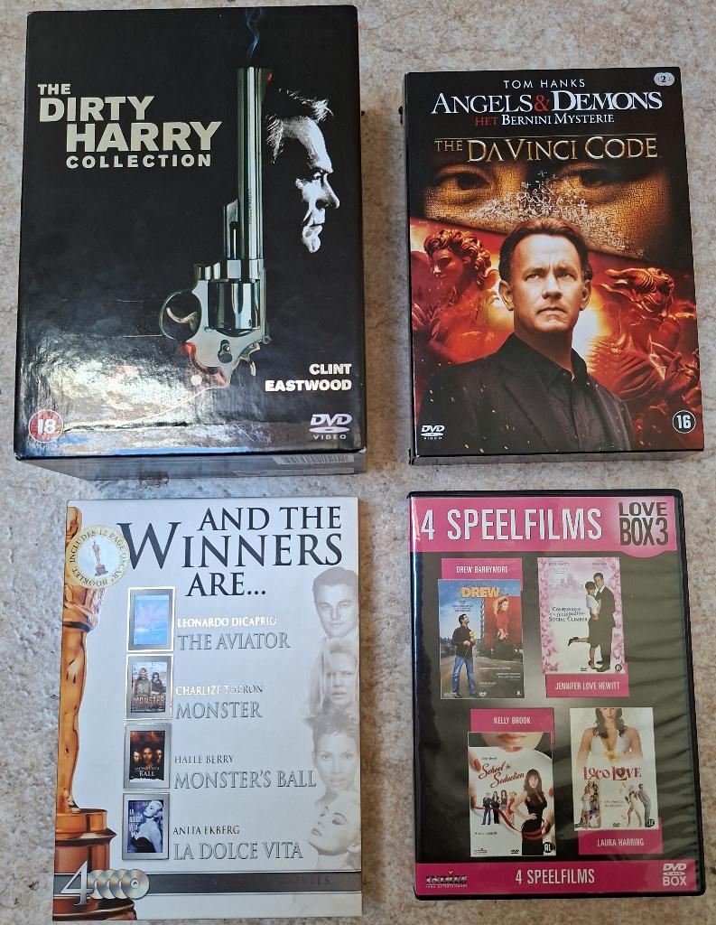 4 dvd-boxen, o.a. Dirty Harry, Da Vinci Code, Aviator, Ophalen of Verzenden, Zo goed als nieuw, Vanaf 12 jaar, Boxset