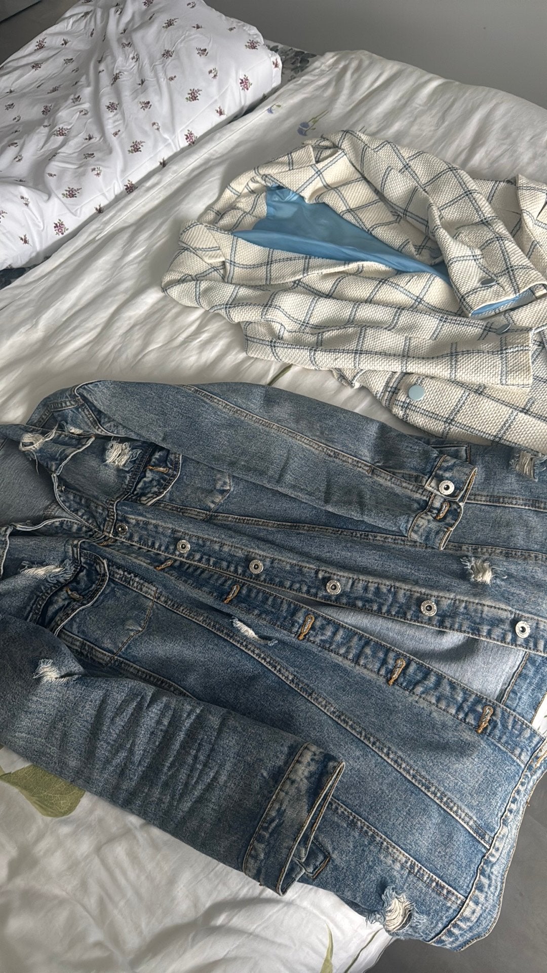 Dede Style geruite blazer en distressed spijkerjack, Ophalen of Verzenden, Zo goed als nieuw, Maat 38/40 (M), Blauw
