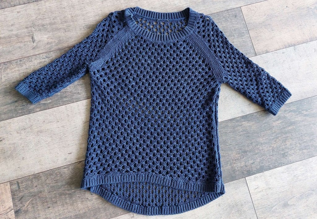 Gehaakte blauwe trui maat M, Ophalen of Verzenden, Zo goed als nieuw, Maat 38/40 (M), Blauw