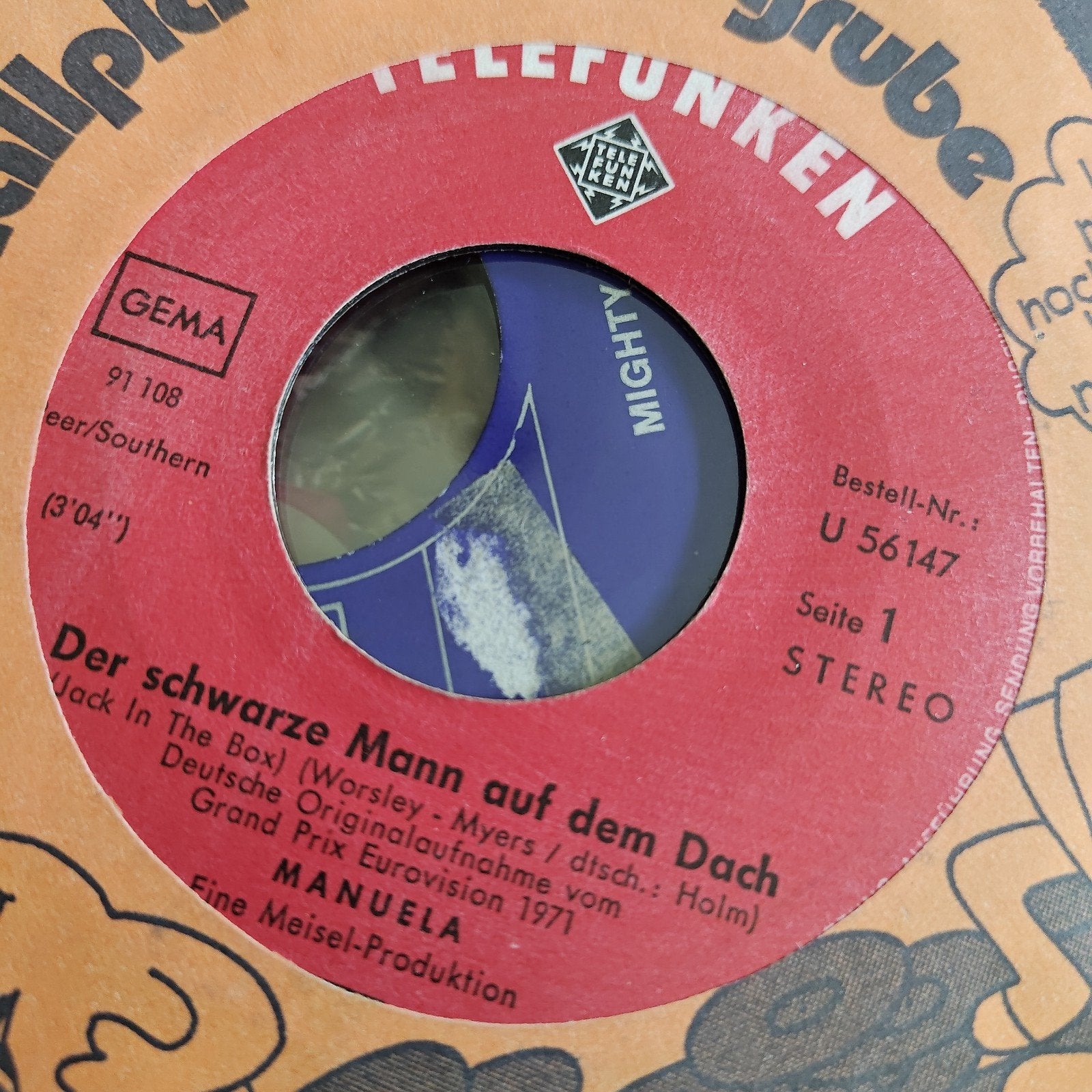 Manuela - Der schwarze Mann auf dem Dach (Single), Cd's en Dvd's, Vinyl Singles, Gebruikt, Schlager, EP, 7 inch, Ophalen of Verzenden