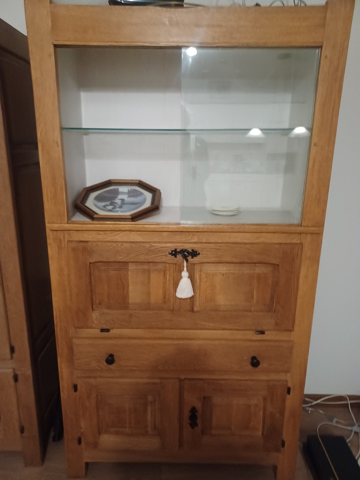 Eikenhouten secretaire met vitrinekast 180 cm hoog, Ophalen of Verzenden
