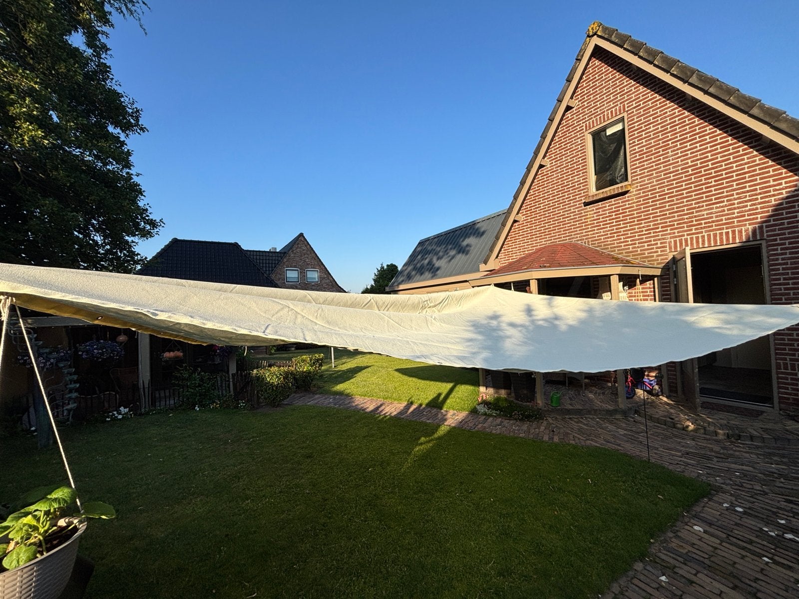 Schaduwdoek 3,75 x 3,75 m met verstevigde rand, Gebruikt, Overige typen, Ophalen of Verzenden, 250 cm tot 450 cm