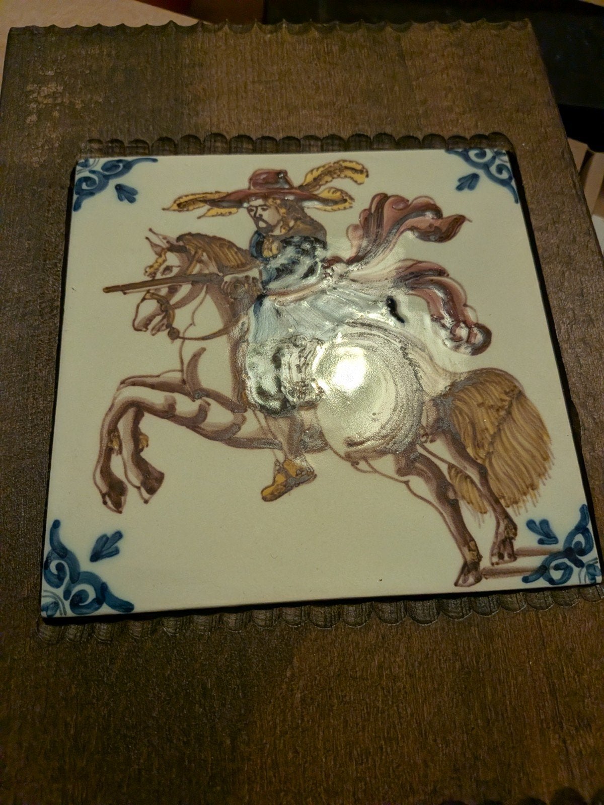 Antieke Delfts Blauw Tegel met Ruiter, Antiek en Kunst, Ophalen of Verzenden