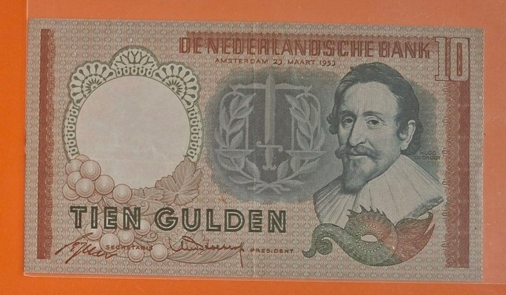 Bankbiljet 10 gulden 1953 Hugo de Groot, cat. PL45.a4/48-1aa, Postzegels en Munten, Bankbiljetten | Nederland, Verzenden, 10 gulden