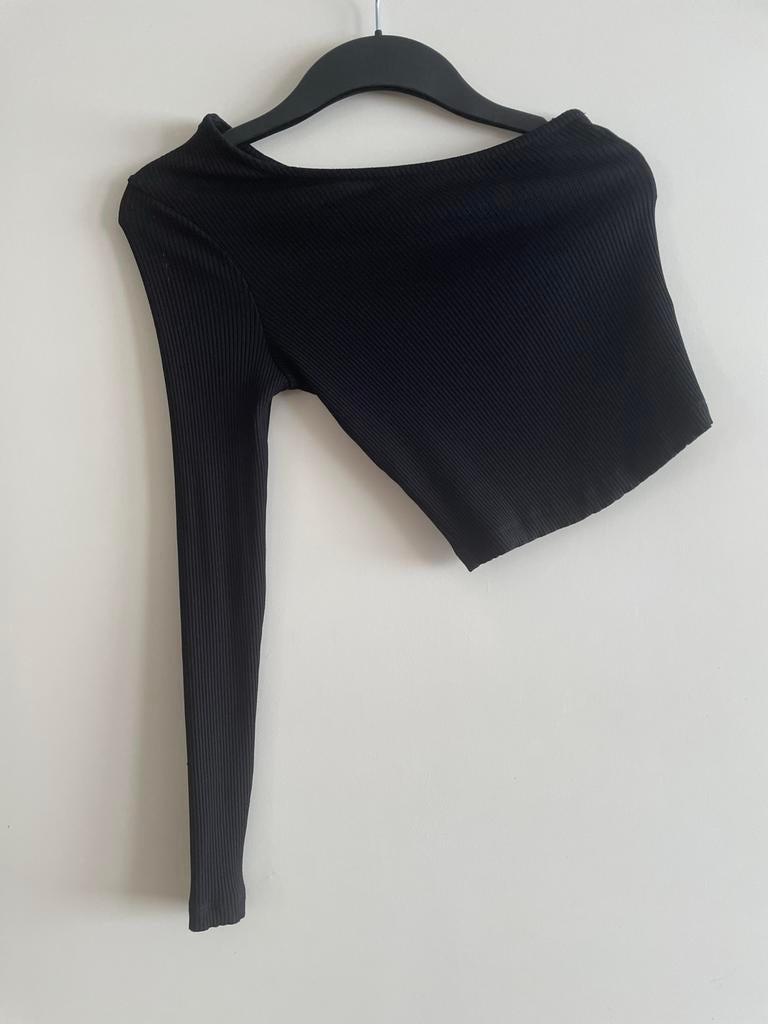 NA-KD Zwarte Asymmetrische Top met Eén Mouw - XS, Kleding | Dames, Tops, Gedragen, Maat 34 (XS) of kleiner, Zwart, Lange mouw