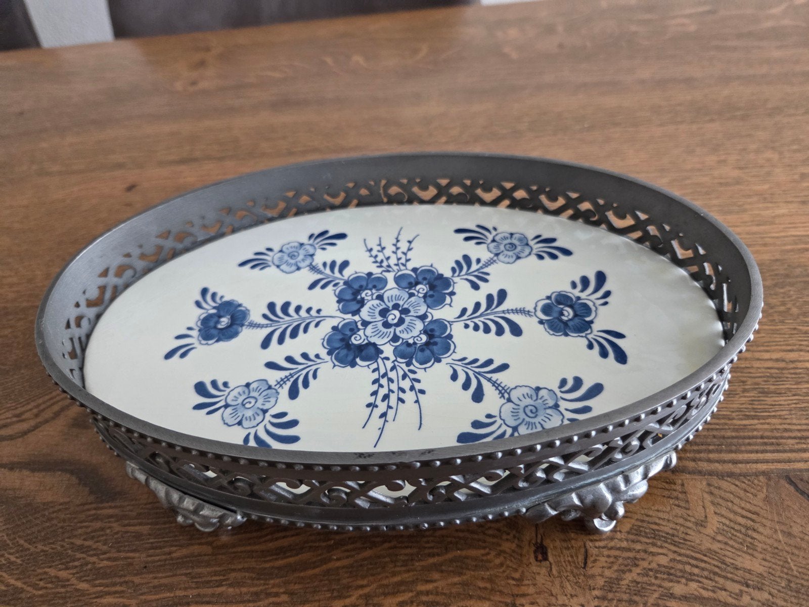 Delfts Blauw Jumbo Gouderak schaal met tinnen rand, Ophalen of Verzenden