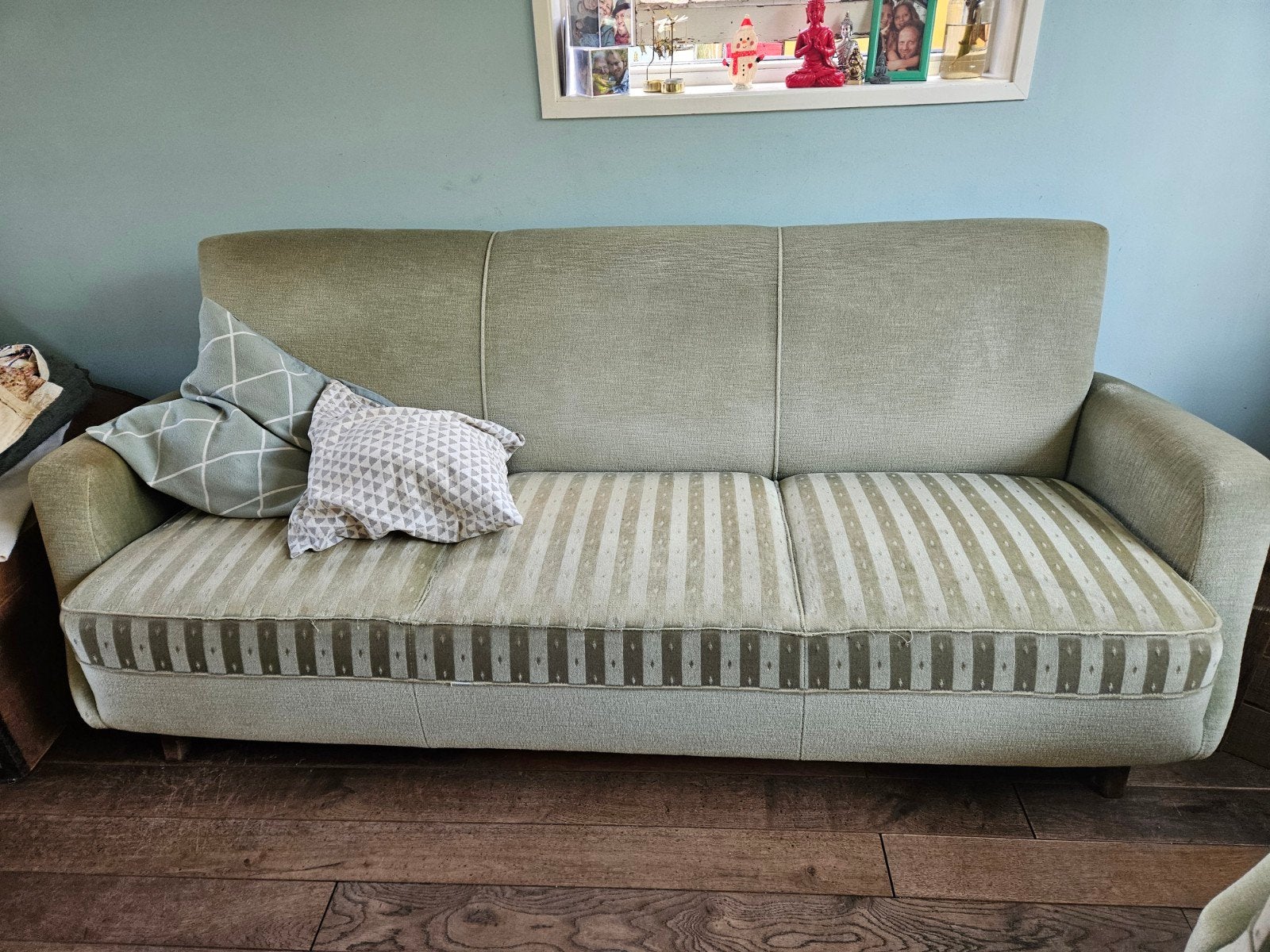 Vintage bank en fauteuils -  gebruikssporen, Ophalen, Gebruikt, Stof, Vintage