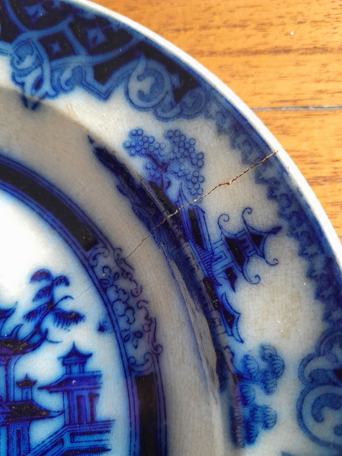 Antiek P. Regout bord met Chinees decor, blauw-wit, Ophalen of Verzenden