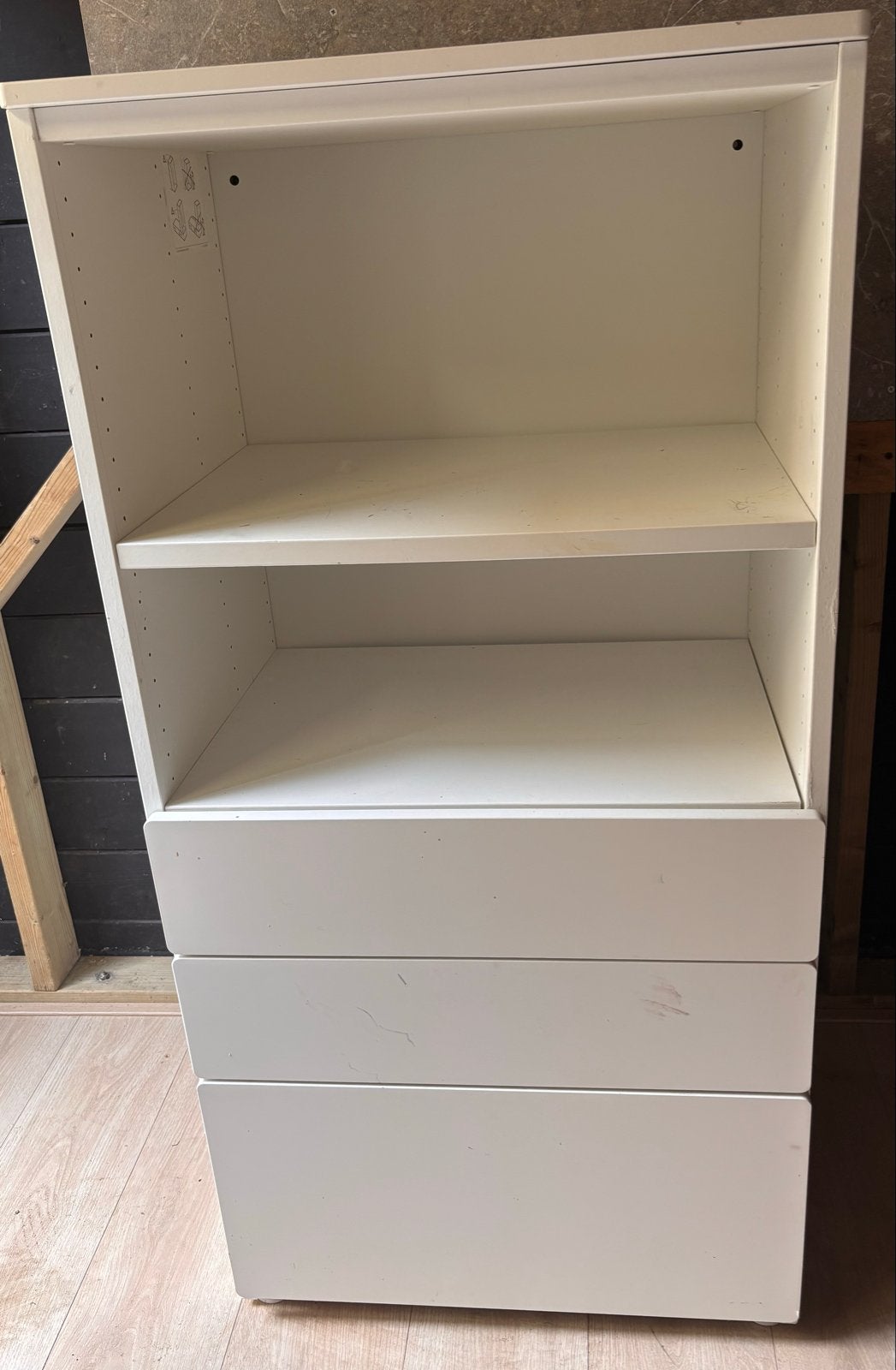 IKEA SMÅSTAD / PLATSA kast wit – 2 open vakken + 3 lades, Ophalen, Gebruikt, 100 tot 150 cm, 50 tot 100 cm