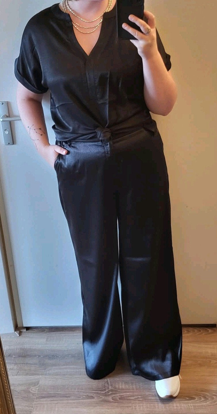 Zwarte set: blouse en palazzo broek, Zwart, Maat 46/48 (XL) of groter, Ophalen of Verzenden, Zo goed als nieuw
