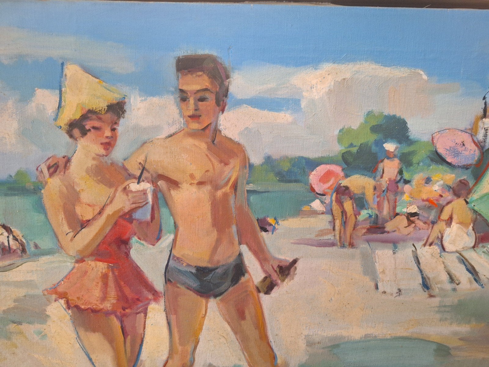 Schilderij strandgezicht gesigneerd Hongai Szabo, Ophalen of Verzenden