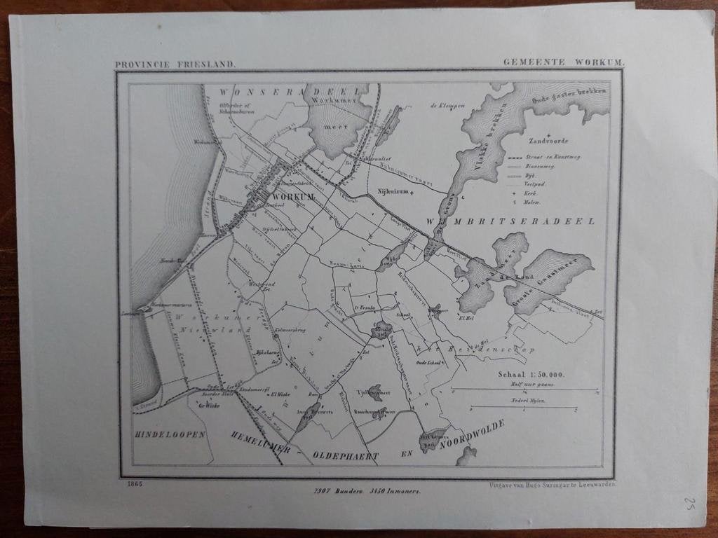 25 / Gemeente Workum Nijhuizum litho uit 1865 van J. Kuyper, Ophalen of Verzenden