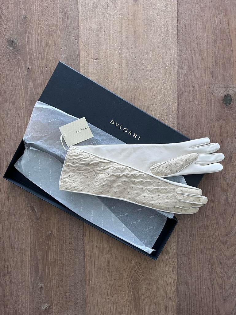 Bvlgari handschoenen van struisvogelleer, nieuw in doos, Ophalen of Verzenden, Nieuw, Maat 38/40 (M), Handschoenen