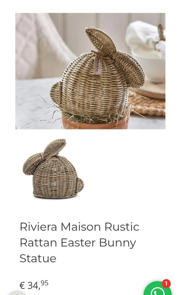 Rattan riviera maison bunny konijn, Verzenden, Zo goed als nieuw