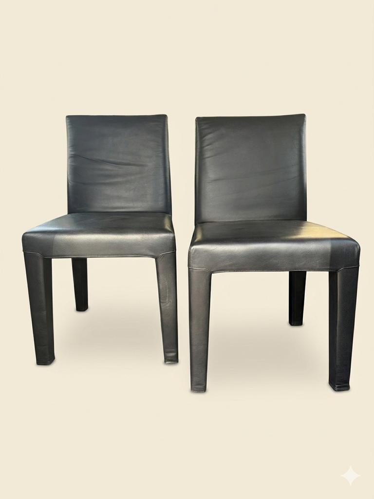 2x Eetkamerstoelen Zwart Leer Stijl Mario Bellini / Cassina, Gebruikt, Twee, Zwart, Onbekend