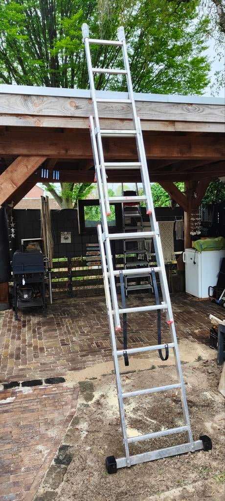 Eurostar 3-delige ladder 3,40m, Ophalen, Zo goed als nieuw, Ladder, Opvouwbaar of Inschuifbaar